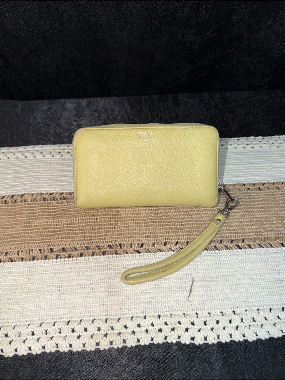 Fossil Yellow Pebbled Leather Wristlet Clutch